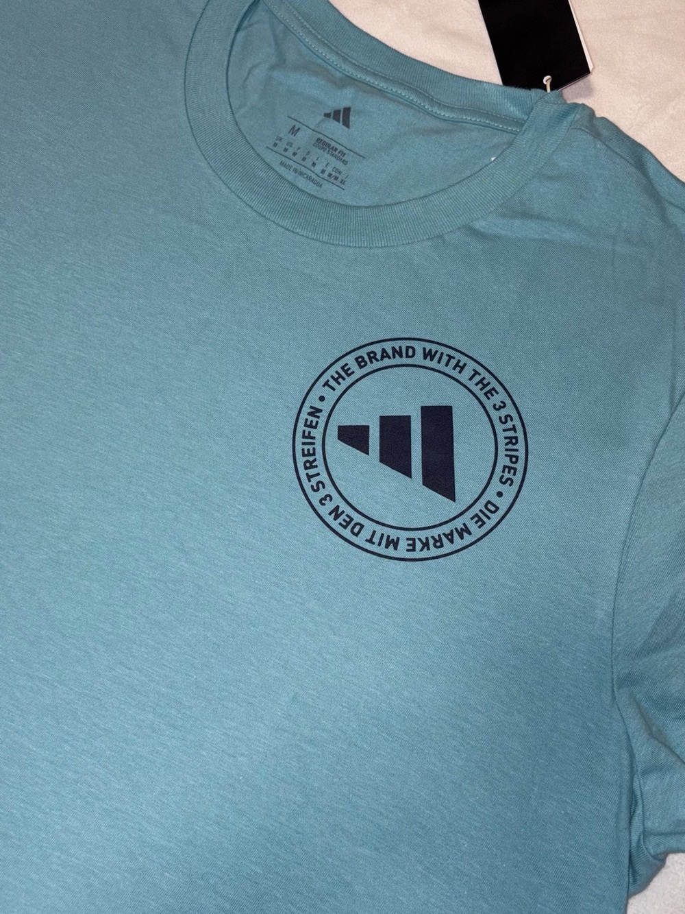 adidas Light Teal Short Sleeve Tee with Navy Logo